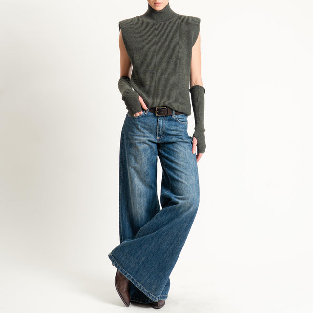 Kontatto-Gilet misto lana con spalline e manicotti - muschio