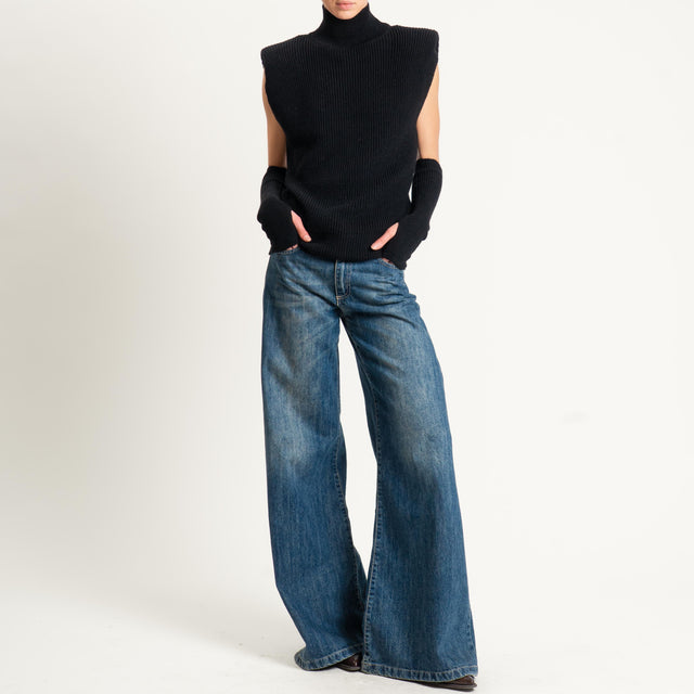 Kontatto-Gilet misto lana con spalline e manicotti - nero