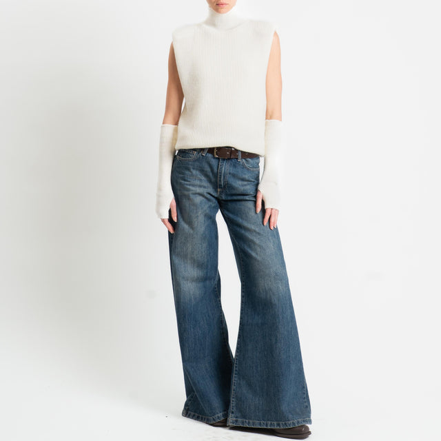 Kontatto-Gilet misto lana con spalline e manicotti - panna