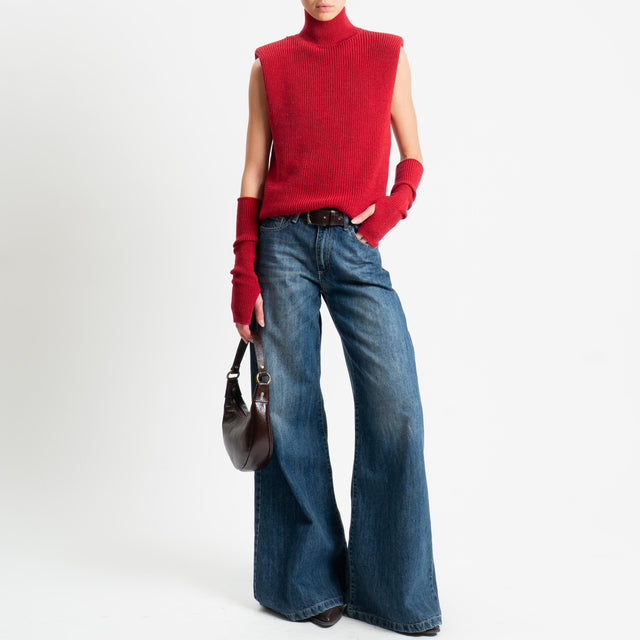 Kontatto-Gilet misto lana con spalline e manicotti - rosso