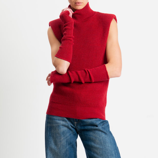 Kontatto-Gilet misto lana con spalline e manicotti - rosso