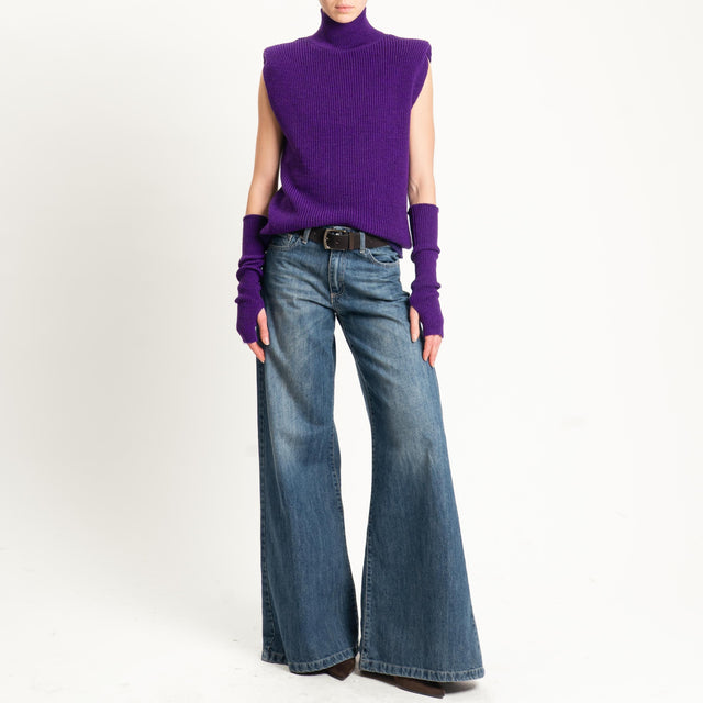 Kontatto-Gilet misto lana con spalline e manicotti - viola