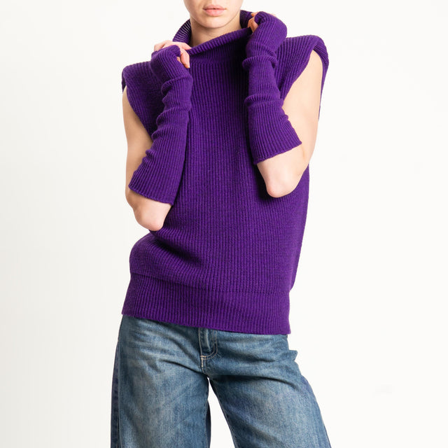 Kontatto-Gilet misto lana con spalline e manicotti - viola