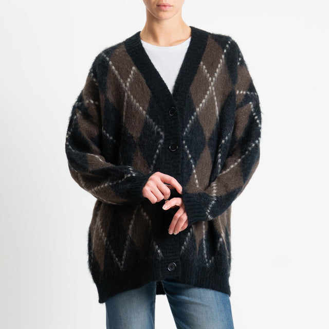 Kontatto-Cardigan mohair a rombi - nero/moro/beige