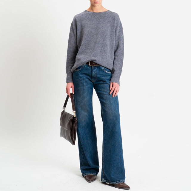 Kontatto-Maglia girocollo bordi a coste 100% LANA - grigio medio