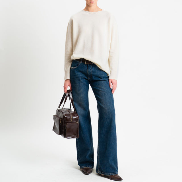 Kontatto-Maglia girocollo bordi a coste 100% LANA - panna