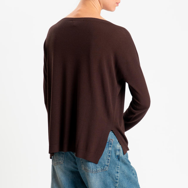 Kontatto- Maglia scatola spacchi laterali - cioccolato