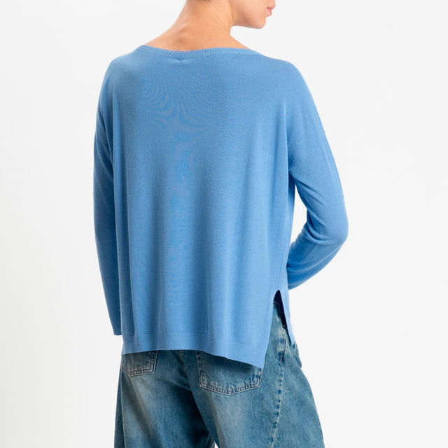 Kontatto- Maglia scatola spacchi laterali - denim