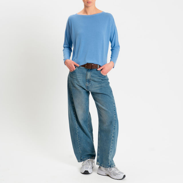 Kontatto- Maglia scatola spacchi laterali - denim