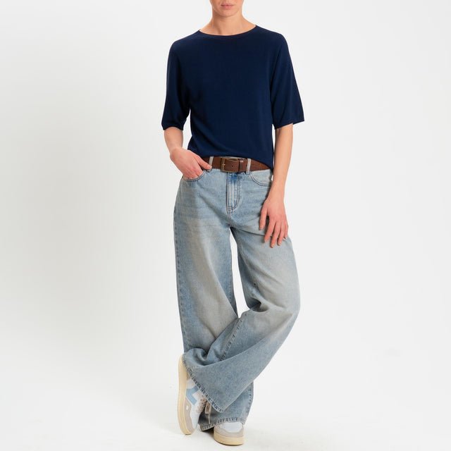 Kontatto- Maglia girocollo manica 3/4 - Blu