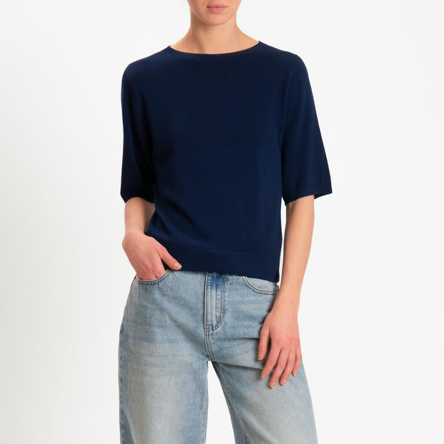 Kontatto- Maglia girocollo manica 3/4 - Blu