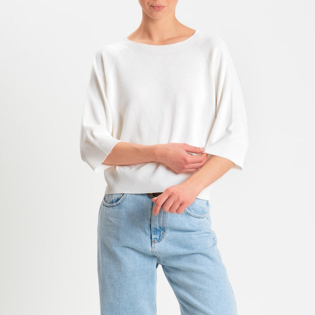 Kontatto- Maglia scatola girocollo manica 3/4 - off white