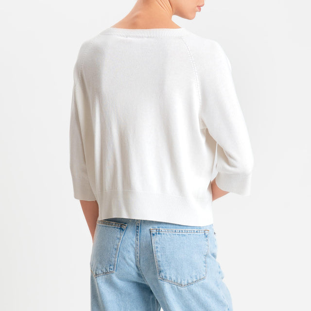 Kontatto- Maglia scatola girocollo manica 3/4 - off white