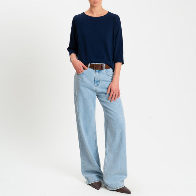 Kontatto- Maglia scatola girocollo manica 3/4 - Blu