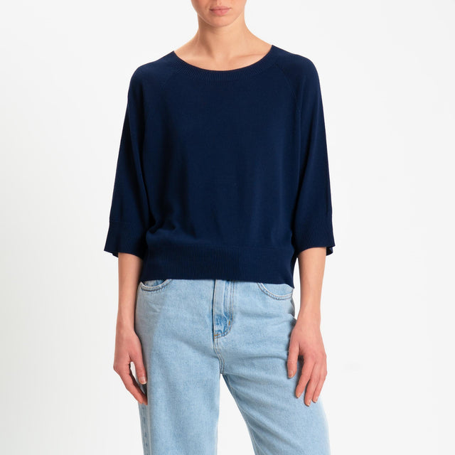 Kontatto- Maglia scatola girocollo manica 3/4 - Blu