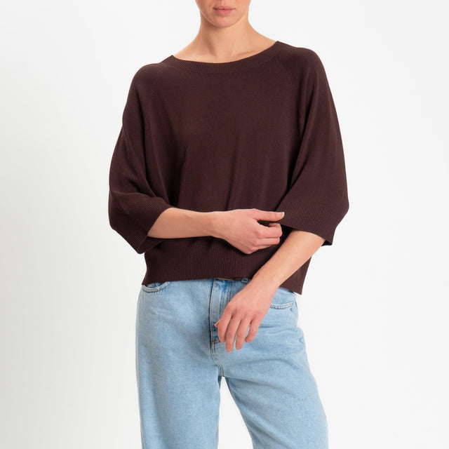 Kontatto- Maglia scatola girocollo manica 3/4 - cioccolato