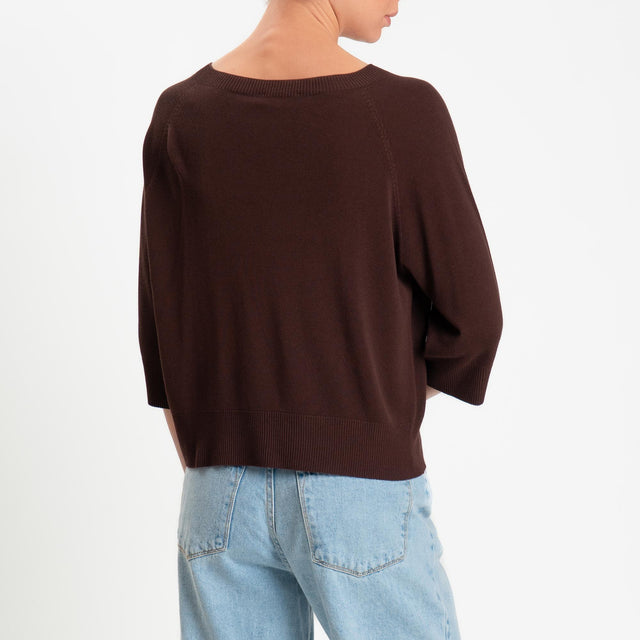 Kontatto- Maglia scatola girocollo manica 3/4 - cioccolato