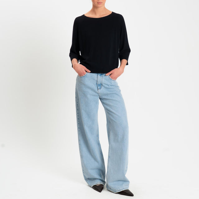 Kontatto- Maglia scatola girocollo manica 3/4 - Nero