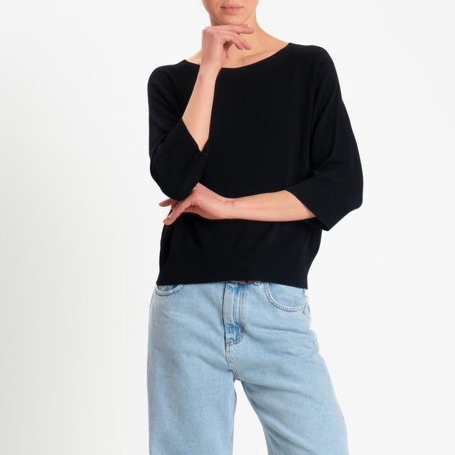 Kontatto- Maglia scatola girocollo manica 3/4 - Nero