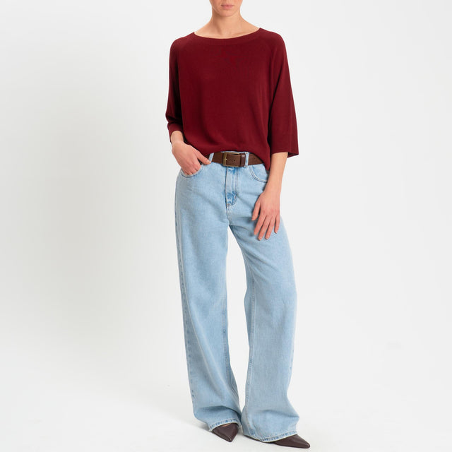 Kontatto- Maglia scatola girocollo manica 3/4 - vino