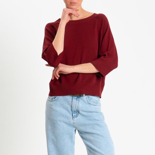 Kontatto- Maglia scatola girocollo manica 3/4 - vino