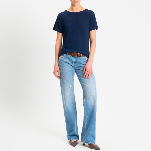 Kontatto- Maglia girocollo mezza manica piquè - Blu