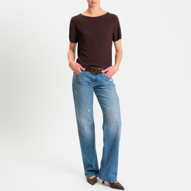 Kontatto- Maglia girocollo mezza manica piquè - cioccolato