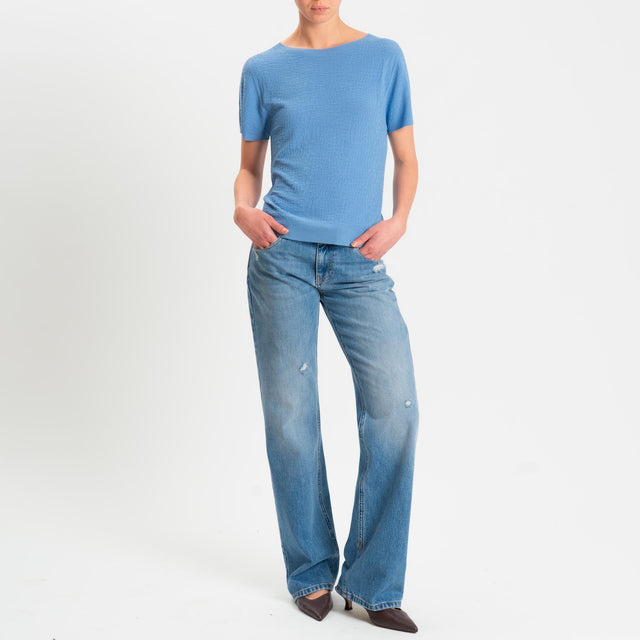 Kontatto- Maglia girocollo mezza manica piquè - denim