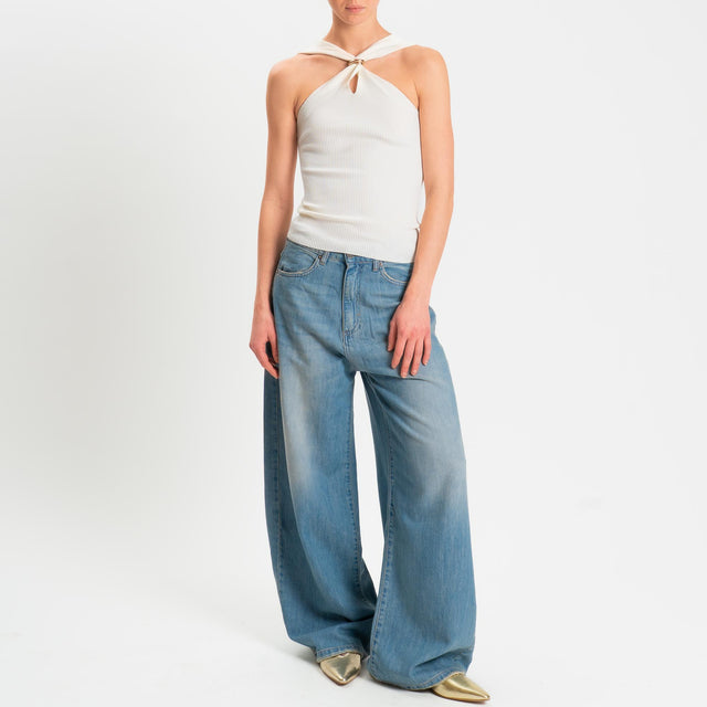 Kontatto- Top incrociato a costine con accessorio - off white