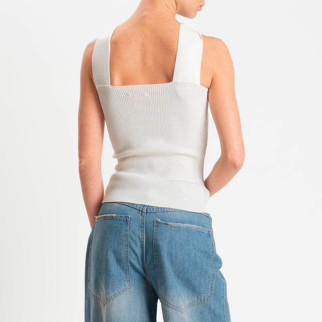 Kontatto- Top incrociato a costine con accessorio - off white