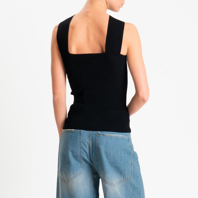 Kontatto- Top incrociato a costine con accessorio - Nero