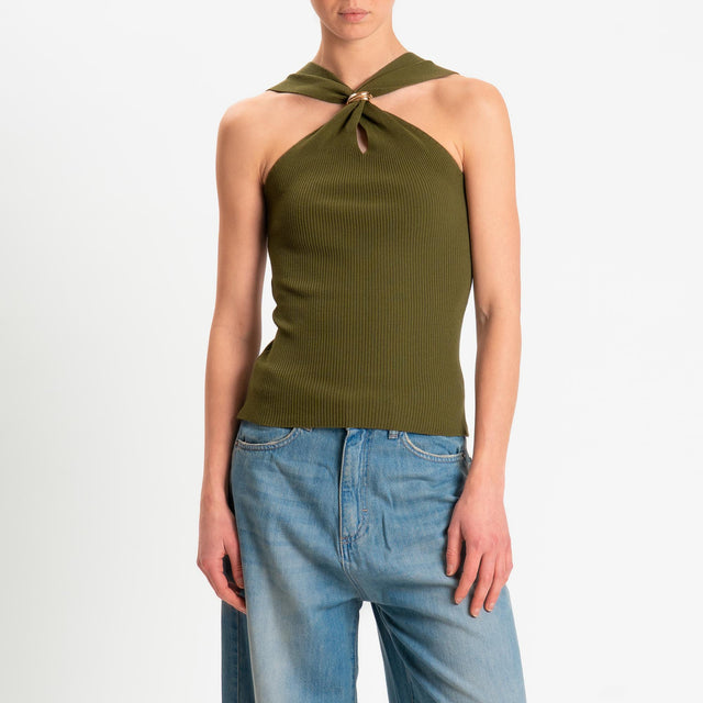 Kontatto- Top incrociato a costine con accessorio - kaki