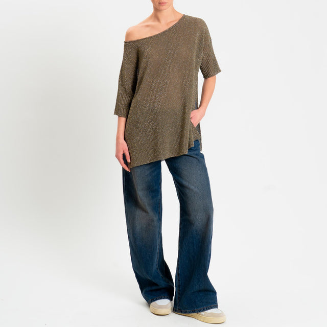 Kontatto- Maglia scollo barca mezza manica in lurex - militare