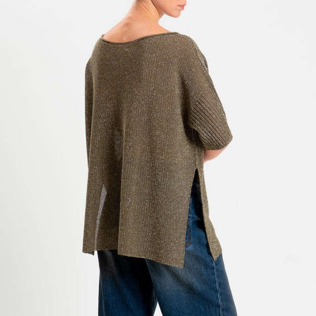 Kontatto- Maglia scollo barca mezza manica in lurex - militare