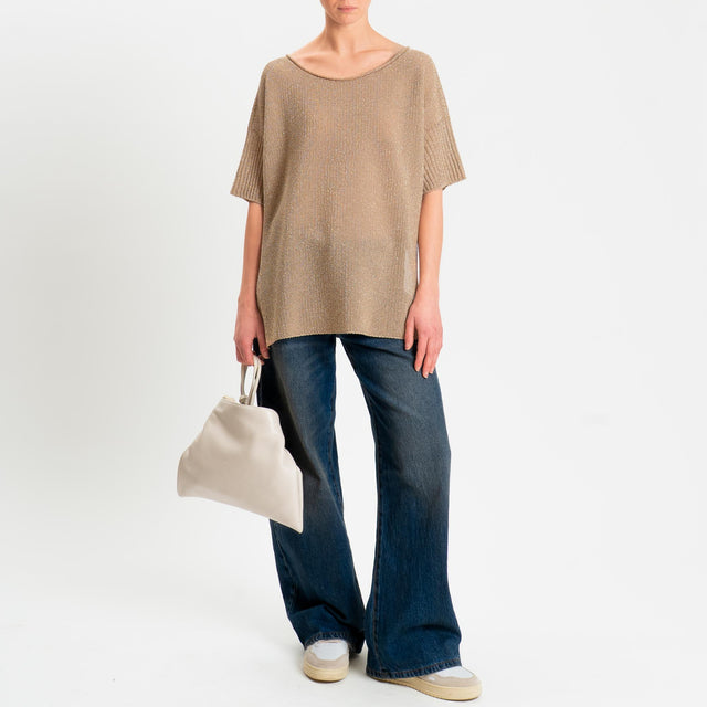 Kontatto- Maglia scollo barca mezza manica in lurex - oro