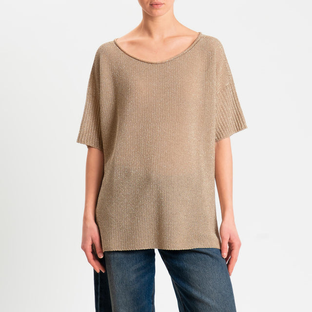 Kontatto- Maglia scollo barca mezza manica in lurex - oro
