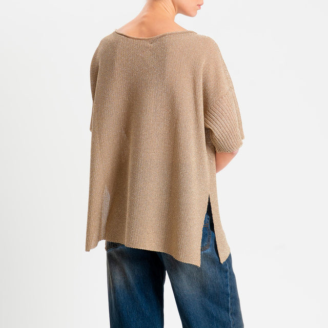 Kontatto- Maglia scollo barca mezza manica in lurex - oro