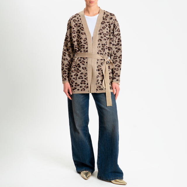Kontatto- Cardigan in lurex fantasia animalier - oro/mou/moro