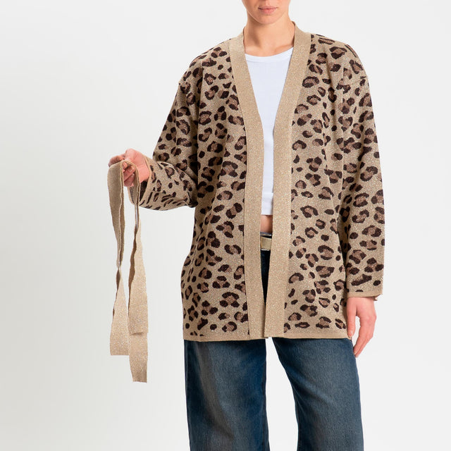 Kontatto- Cardigan in lurex fantasia animalier - oro/mou/moro