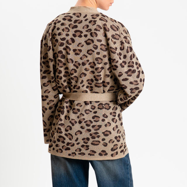 Kontatto- Cardigan in lurex fantasia animalier - oro/mou/moro
