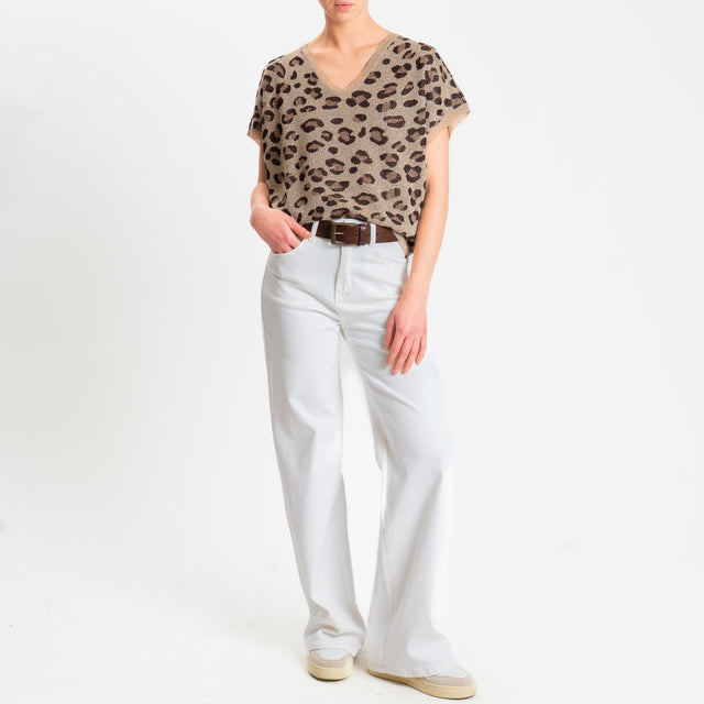 Kontatto- Maglia in lurex fantasia animalier - oro/mou/moro