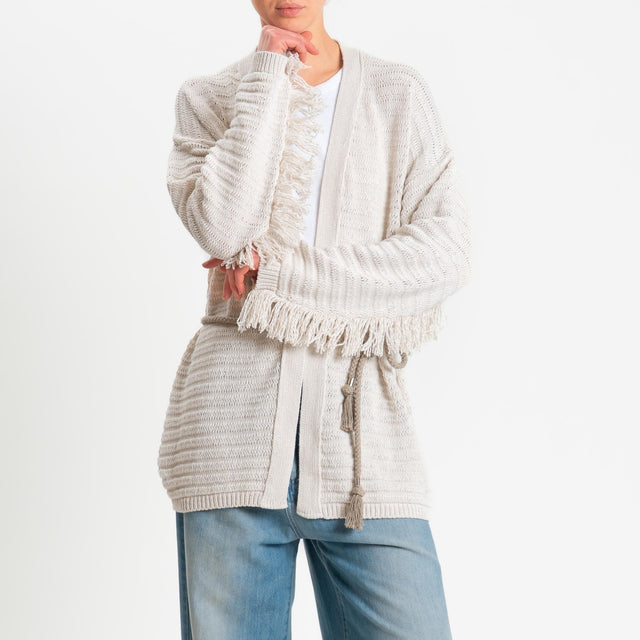 Kontatto- Cardigan con frange - off white