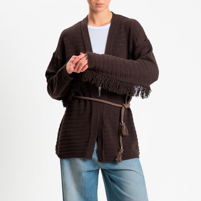 Kontatto- Cardigan con frange - cioccolato