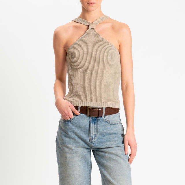 Kontatto- Top con nodo a costine - Beige