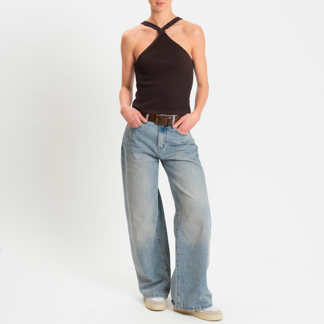 Kontatto- Top con nodo a costine - cioccolato