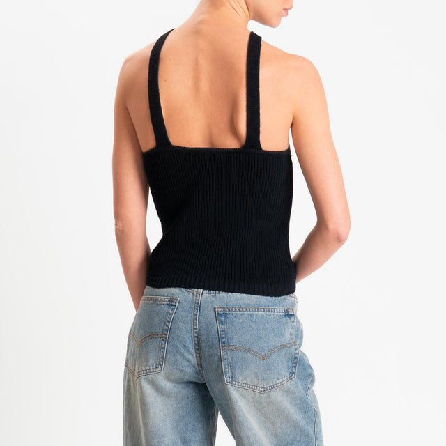 Kontatto- Top con nodo a costine - Nero