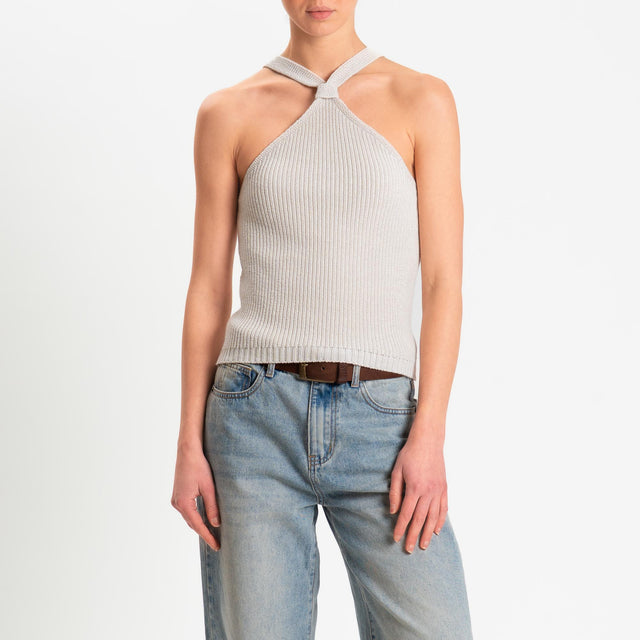 Kontatto- Top con nodo a costine - off white