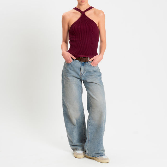 Kontatto- Top con nodo a costine - vino