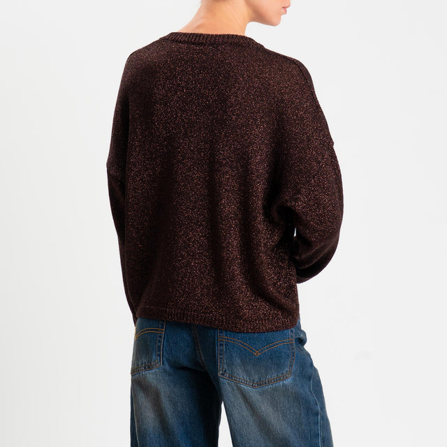 Kontatto- Maglia scollo v in lurex - moro