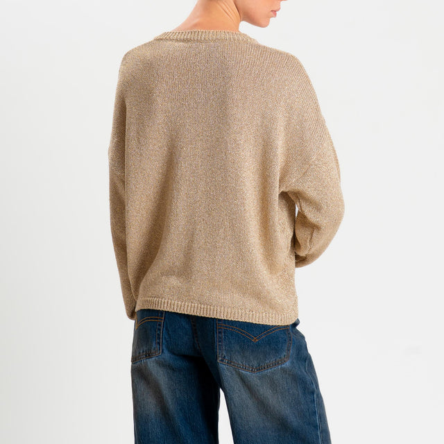 Kontatto- Maglia scollo v in lurex - oro
